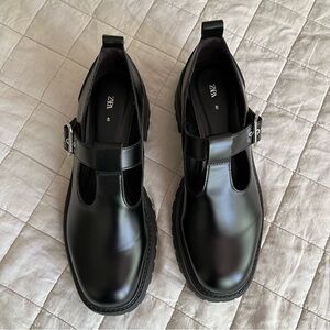 Zara Glossy Black T-Bar Shoes